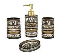 Zahari Home 4pc Safari Stripes Stylish Bathroom Accessories Set Hand Soap Dispenser, Tumbler, Tooth Brush Holder and Soap Dish Modern Classic Luxury Contemporary Decor Unique Design Stylish Bath Set