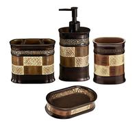 Zahari Home 4pc Zambia Stylish Bathroom Accessories Set Soap Pump, Tumbler, Tooth Brush Holder and Soap Dish Modern Classic Luxury Contemporary Decor Unique Design Animal Western Bath Set