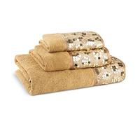 Zahari Home Sinatra Modern Bathroom Towel Set - 3 Piece Luxury Contemporary Decor Bling Champagne Gold Bath Towel Set Soft, Plush and Highly Absorbent