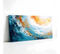 ZAhdfO Abstract Ocean Wave Canvas Wall Art Blue Gold Textured Painting Print Modern Artwork for Home Decoration(62x122cm/Internal Frame)