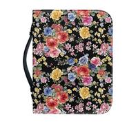 ZAHHYG Bible Cover Case for Women Leather Colorful Flowers Book Pouch with Handle, Waterproof Multi-Functional Large Size, Zipper and Multi-Pockets for Men, Women 28.5x5.10cm