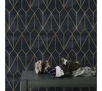 ZAHHYG Black Gold Geometry Peel and Stick Wallpaper: Self Adhesive, Thicken, Waterproof Vinyl Wallpaper, Art Deco, 40x100cm