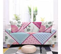 ZAHHYG Sofa Slipcovers 1 Seater Pink Blue Tartan Flower Sofa Cover Couch Soft Covers Stretch Stylish Covers for Sofas Dogs Pets Cats Furniture Protector with Non Slip Straps (35-55inch)