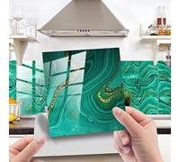 ZAHHYG Tile Stickers Emerald Green Marble Stick on Tiles PVC Self Adhesive Wall Tiles Waterproof Bathroom Tile Stickers Oil Proof Kitchen Tile Stickers DIY Peel and Stick Floor Tiles 10PC(20x20cm)