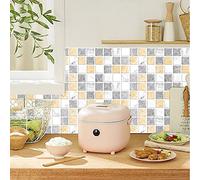 ZAHHYG Tile Stickers Gray Yellow Marble Stick on Tiles Waterproof Oil Proof Peel and Stick Floor Tiles PVC Kitchen Tile Stickers Self Adhesive Tile Decals for Living Room Bathroom Decor 12PC(10x20cm)