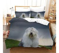 ZAHOCAI Double Duvet Set Dark Blue Old English Sheepdog - Easy Care Ultra Soft Microfibre bedding double bed set with 2 Pillow cases 19"X29" - Cosy Warm duvet sets double bed(200x200cm)