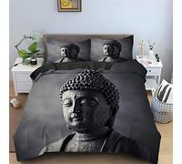 ZAHOCAI King Size Duvet Cover Dark Grey Buddha - Easy Care Ultra Soft Microfibre With Zipper Duvet Cover With 2 Pillow Cases 19"X29" - Cosy Warm 3d King Size Bedding Sets(230x220cm)