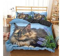 ZAHOCAI King Size Duvet Cover Light Blue Tortoiseshell Cat - Easy Care Ultra Soft Microfibre with zipper Duvet Cover with 2 Pillow Cases 19"X29" - Cosy Warm 3D King Size Bedding Sets(230x220cm)
