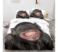 ZAHOCAI Single Duvet Cover Set White Chimpanzee - Easy Care Ultra Soft Microfibre with zipper Duvet Cover with 2 Pillow Cases 19"X29" - Cosy Warm Single 3D Bedding(135x200cm)