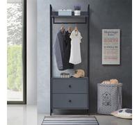 Zahra Open Wardrobe With 2 Drawers In Dark Grey With Metal Frame
