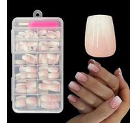 ZAHRVIA 120 Pcs French False Nails - White Pink Press on Nails - Full Cover False Nails Square Stick on Nails - French Short Square (Gradient White Pink)