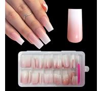 ZAHRVIA Press on Nails, Jelly Pink Medium Square False Nail Glossy-120 Pcs Fake Nails French Tip Glue on Nail Art Manicure (Medium Square)