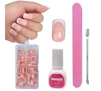 ZAHRVIA Press on Nails, Jelly Pink Short Square False Nail Glossy-120 Pcs Fake Nails French Tip Glue on Nail Art Manicure (Square Short Round)