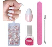 ZAHRVIA Press on Nails Kit, Natural Gradient Pink Fake Nails with Glue, Acrylic Almond Fake Nails Pink Tips, 120Pcs Glossy Full Cover Stick on Nails for Women Girls Nails Art (Gradient Short Almond)