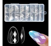 ZAHVRIA Clear Short Almond Nail Tips - 120 Pcs 3D Diamond Shapes, Soft Gel Full Cover Acrylic Extensions in 15 Sizes for Salons and Home DIY