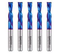 ZahyoX 1/4 Inch Shank Downcut Spiral Router Bit, 5 Pack Set, Nano Coated Solid Carbide CNC End Mill for Wood, 1/4 Dia x 1 CL x 2-1/2 OVL