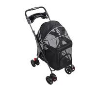 ZAICOLER Pet Stroller 4 Wheels 360 Universal Front Wheels Dual Brakes on Rear 180 Fully Opening Window One Click Folding Cat Stroller with 3 Direction Sun Shades and Cup Holder (Black)
