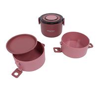 ZAICOLER Portable Round Lunch Box 2200ml Three Layer Detachable Compartment Design Lunch Box for Home Office Picnic (West Asia Red)