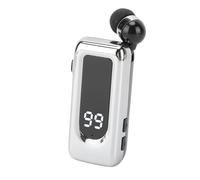 ZAICOLER Retractable Wireless Headset, Stereo Earphone with Noise Cancelling Mic & Clip on Earpiece, LED Power Display, 18h Talking Time, Ideal for Sports Business Trucker Driver (Silver)