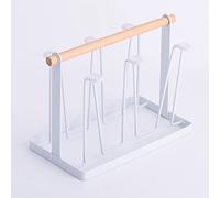 ZAICOLER Water Bottle Drying Rack, Bottle Drying Rack Cup Drying Rack with 6 Hooks Iron Cup Drying Rack, Wooden Handle Mug Organizers, Bottle Drying Rack Stand for Home Office (White)