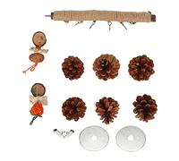 ZAICOLER Wood Perch Natural Pine Cone Stand Toy with Rattan Balls for Small Birds Budgies Cockatiels, Safe Fun for Pet Parakeet Canary Finches, Logs Nuts Corn Husks (Large 11cm/4.33in)