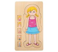 ZAICOLER Wooden Multilayer Colorful Brick Toy for Developing Human Body Recognition Ability for Kids, Eco-friendly Material, 11.41" X 6.57", Boy, Girl (Girl)