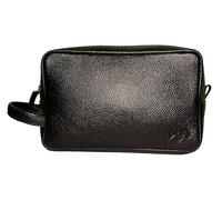 ZAID Genuine Leather Toiletry Kit & Travel Pouch for Men | Premium Accessory & Shaving Bag with Pocket Compartments Inside | Bomber Edition - Hand-Stitched in India, Black, Grained