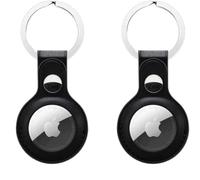 Zaid Leather Keyring Case Compatible with Apple Air-Tag - Protective Leather Holder Cover for Air-Tag Tracker, Key Ring for Dog Collar (Black, Pack of 2)