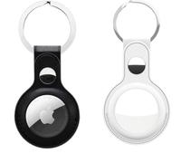 Zaid Leather Keyring Case Compatible with Apple Air-Tag - Protective Leather Holder Cover for Air-Tag Tracker, Key Ring for Dog Collar (Black & White)