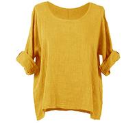 Zaif & Hari Ladies Italian Plain New Batwing Cotton Linen Lightweight Casual Short Tunic Blouse TOP (One Size 8-18, Mustard)