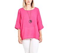 Zaif & Hari Ladies Italian Plain New Batwing Cotton Linen Lightweight Casual Short Tunic Blouse TOP (One Size 8-18, Fuchsia)