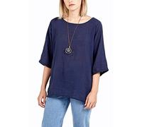 Zaif & Hari Ladies Italian Plain New Batwing Cotton Linen Lightweight Casual Short Tunic Blouse TOP (One Size 8-18, Navy)