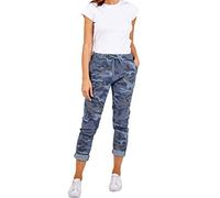 Zaif & Hari Ladies Italian Stretch New Camouflage Army Print Trouser Magic Joggers Pant 8-22 (12-14, Denim Blue)