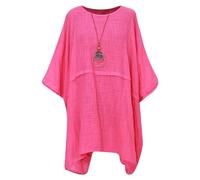 Zaif & Hari Ladies Tunic Top Women Italian Plain new Batwing Oversized Linen Cotton Smock Blouse Plus Size 18-28 (One Size 8-26, Fuchsia)