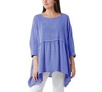 Zaif & Hari Ladies Tunic Top Women Italian Plain new Batwing Oversized Linen Cotton Smock Blouse Plus Size 18-28 (One Size 8-26, Denim Blue)