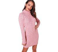 Zaif & Hari® Ladies Womens Long Sleeve Polo Neck Cable Knitted Jumper Dress Top Plus Size UK 8-22 (L/XL (UK 16-18), Baby Pink)
