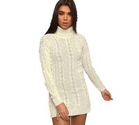 Zaif & Hari® Ladies Womens Long Sleeve Polo Neck Cable Knitted Jumper Dress Top Plus Size UK 8-22 (L/XL (UK 16-18), Cream)