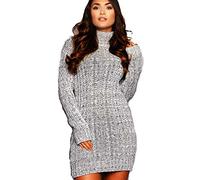 Zaif & Hari® Ladies Womens Long Sleeve Polo Neck Cable Knitted Jumper Dress Top Plus Size UK 8-22 (M/L (UK 12-14), Grey)