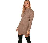 Zaif & Hari® Ladies Womens Long Sleeve Polo Neck Cable Knitted Jumper Dress Top Plus Size UK 8-22 (S/M (UK8-10), Mocha)