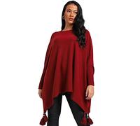 Zaif & Hari New Italian Ladies Women Batwing Tassels Poncho Knitted Winter Shawl Plus Size Fits 16 18 20 22 24 26 28 (Wine)