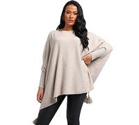 Zaif & Hari New Ladies Oversized Italian Boxy New Poncho Look Drape Sides Baggy Knitted Sweater Jumper Top 8-28 (One Size 8-28, Beige)
