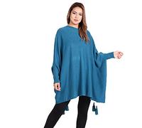Zaif & Hari New Ladies Oversized Italian Boxy New Poncho Look Drape Sides Baggy Knitted Sweater Jumper Top 8-28 (One Size, Teal)