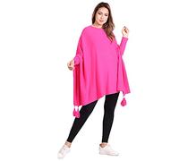 Zaif & Hari New Ladies Oversized Italian Boxy New Poncho Look Drape Sides Baggy Knitted Sweater Jumper Top 8-28 (One Size 8-28, Fuchsia)