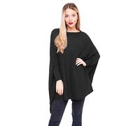 Zaif & Hari New Ladies Oversized Italian Boxy New Poncho Look Drape Sides Baggy Knitted Sweater Jumper Top 8-28 (One Size 8-28, Black)