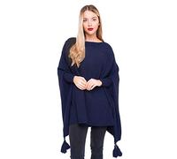 Zaif & Hari New Ladies Oversized Italian Boxy New Poncho Look Drape Sides Baggy Knitted Sweater Jumper Top 8-28 (One Size 8-28, Navy)
