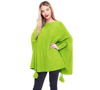 Zaif & Hari New Ladies Oversized Italian Boxy New Poncho Look Drape Sides Baggy Knitted Sweater Jumper Top 8-28 (One Size, Lime Green)