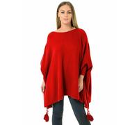 Zaif & Hari New Ladies Oversized Italian Boxy New Poncho Look Drape Sides Baggy Knitted Sweater Jumper Top 8-28 (One Size 8-28, Red)