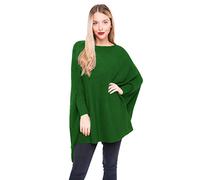Zaif & Hari New Ladies Oversized Italian Boxy New Poncho Look Drape Sides Baggy Knitted Sweater Jumper Top 8-28 (One Size 8-28, Dark Green)