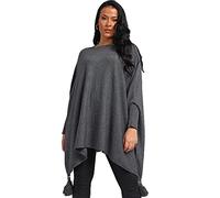 Zaif & Hari New Ladies Oversized Italian Boxy New Poncho Look Drape Sides Baggy Knitted Sweater Jumper Top 8-28 (One Size, Charcoal)