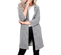 Zaif & Hari New Women Girls Check Tartan Hounds Tooth Print Jacket Blazer 3/4 Sleeve Ladies Collar Front Open Long Cardigan Duster Coat Size 8-24 (2XL 20-22, Check Print)